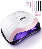 Birshe Gelnägel Lampe UV LED,168W Professionelle Nageltrockner Lampe UV Lampe Nägel für Gel Nagellack Tragbarer Nageltrockner mit 10/30/60/99s Timer Sensor LCD Display (Elegant-White Pink)